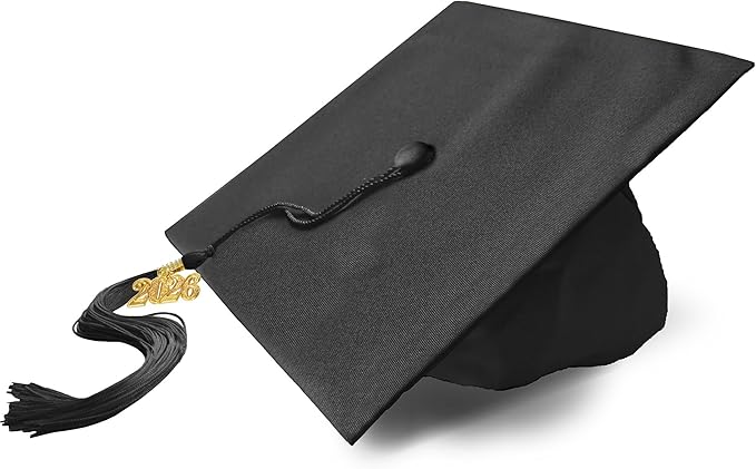 Graduation Cap with 2026 Tassel Year Charm Black Graduation Cap for High School & Bachelor