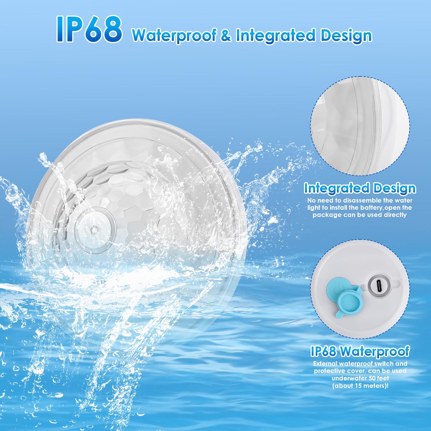 QOLNBY Floating Pool Lights(4 Pack), Pool Light with 6 Dynamic Lighting Effects, IP68 Waterproof Pool Lights that Float, Rechargeable RGB Upper and Lower Color Changing Lights for Hot Tub, Patio