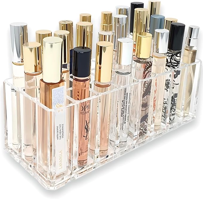 Acrylic Rollerball Perfume Organizer Beauty Scent Holder 24 Space Organization Refillable Container Tall Scented Oil Storage Display Case