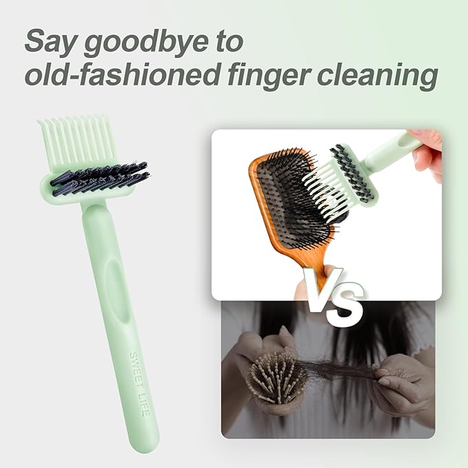 Boar Bristles Hair Brush for Women and Men, Detangling Hair Brush for Smoothing Massage Add Shine, Nylon&Boar Bristles Detangler brush for Hair Healthy (Cleaner-Green)