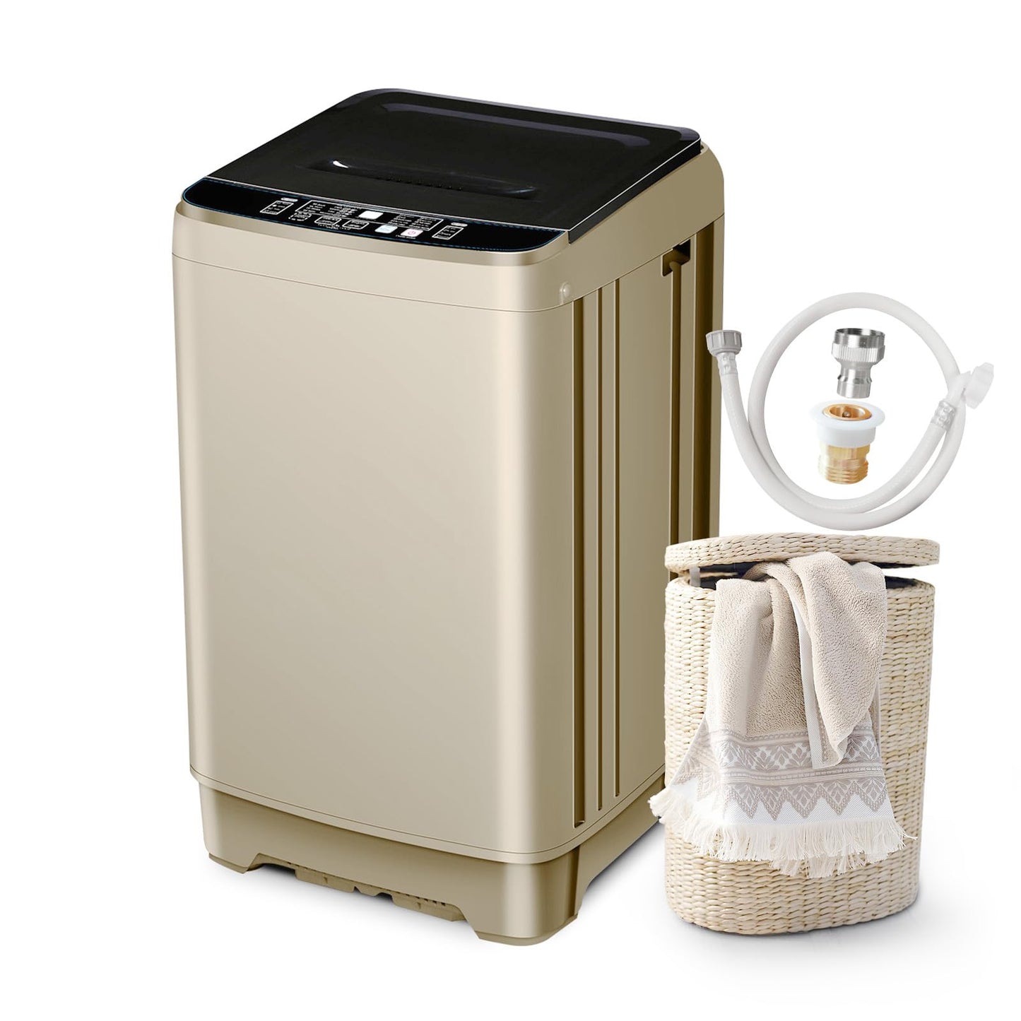 BORCOLO Portable Washing Machine, 17.7lbs Full-Automatic Small Washing Machine for Apartment, 10 Wash Programs with Drain Hose Dorm Size Portable Washer for RV, Home, College, Gold