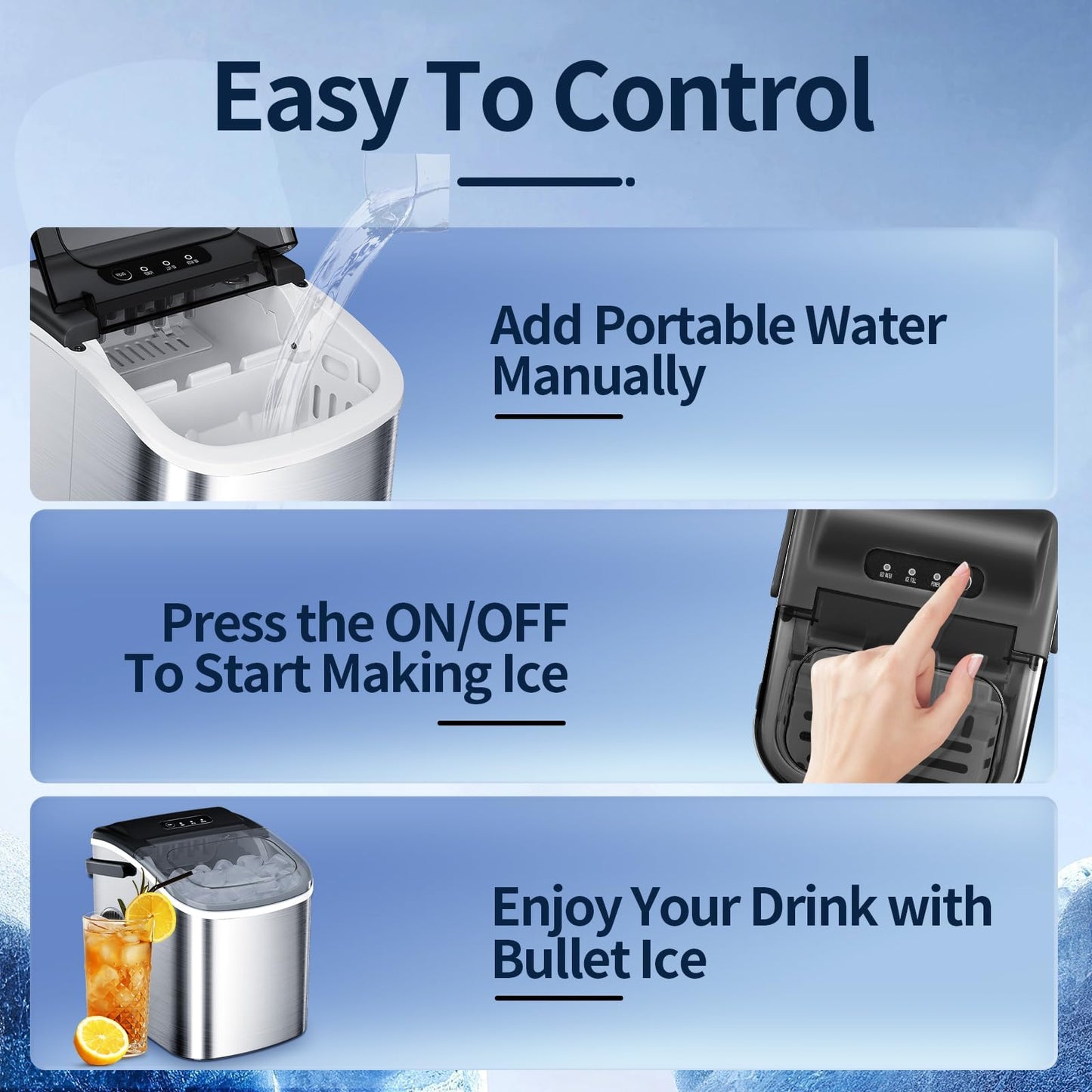 ZAFRO Ice Maker Countertop, Portable Stainless Steel Ice Machine with Self-Cleaning,26.5lbs/24H,9 Bullet Ice Cubes in 6 Mins,Ice Basket and Scoop,Ideal for Home,Kitchen,Party, Stainless Steel Silver