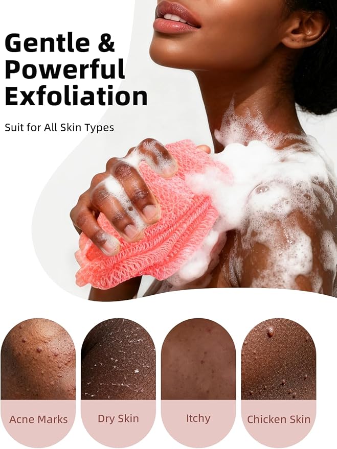 Cleangor 2Pcs African Net Sponge Authentic with Knots - Exfoliating Body Scrubber for All Skin Types, African Bath Sponge, Wash Cloth, Gentle Exfoliation Shower Rag for Women Daily Use(Pink & Purple)