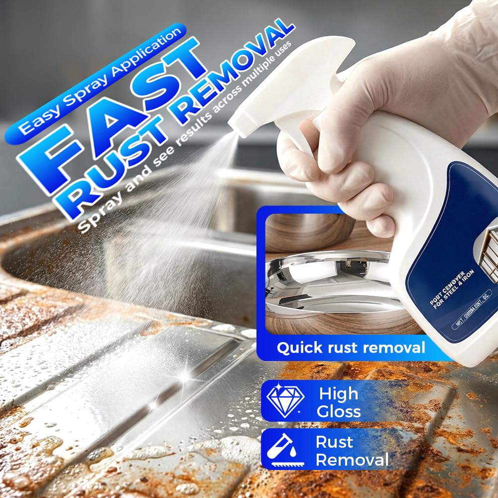 TAQIYEZ Rust Remover Spray for Metal, Powerful Rust Remover Heavy Duty Metal Cleaner, Multipurpose Rust Stain Remover for Metal, Stainless Steel, Automotive Parts, Fast Acting (1PCS)