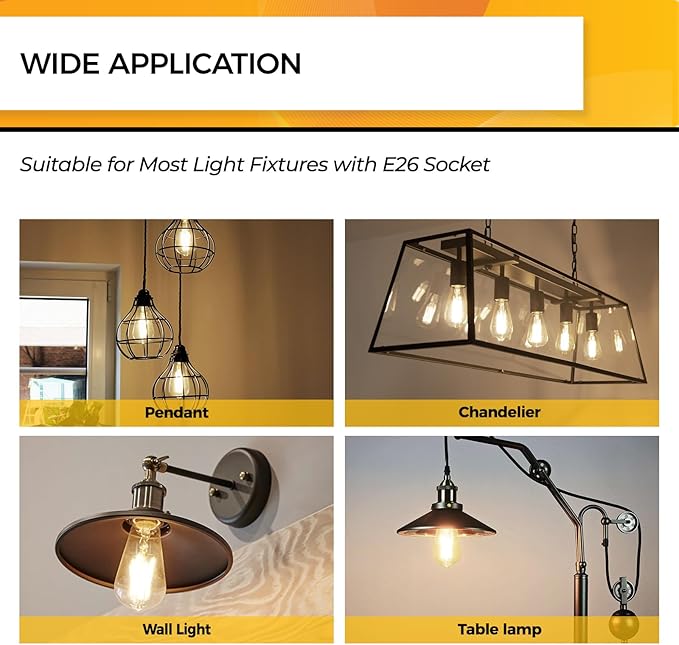 Hizashi Vintage Led Edison Bulbs Dimmable, 6W Equivalent 60W, E26 Base Light Bulbs, 700LM, 3000k Soft White, UL Listed, High CRI 95+ Eye Protection, Clear Glass, Pack of 24