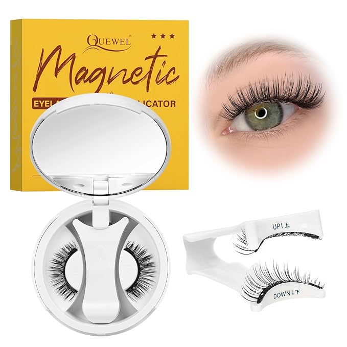 QUEWEL Magnetic Eyelashes with Applicator Reusable No Glue Needed Magnetic Lashes Cat Eye Natural Look Lashes Kit Easy to Wear and Remove(NZH F01)