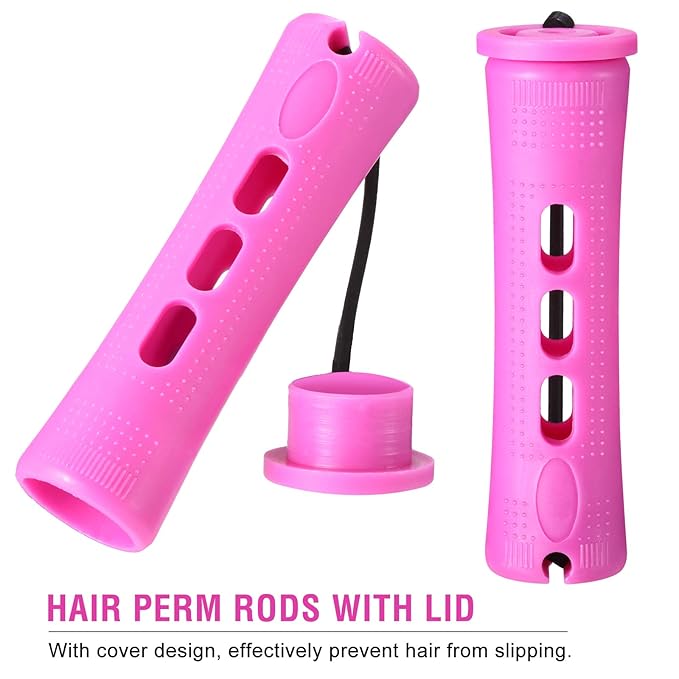 WILLBOND 60 Pcs Short Perm Rods Natural Hair Perm Rods with Elastic Rubber Band Non Slip Plastic Perming Cold Wave Kit for Women Hairdressing Styling Tool(0.75 Inch,Purple)