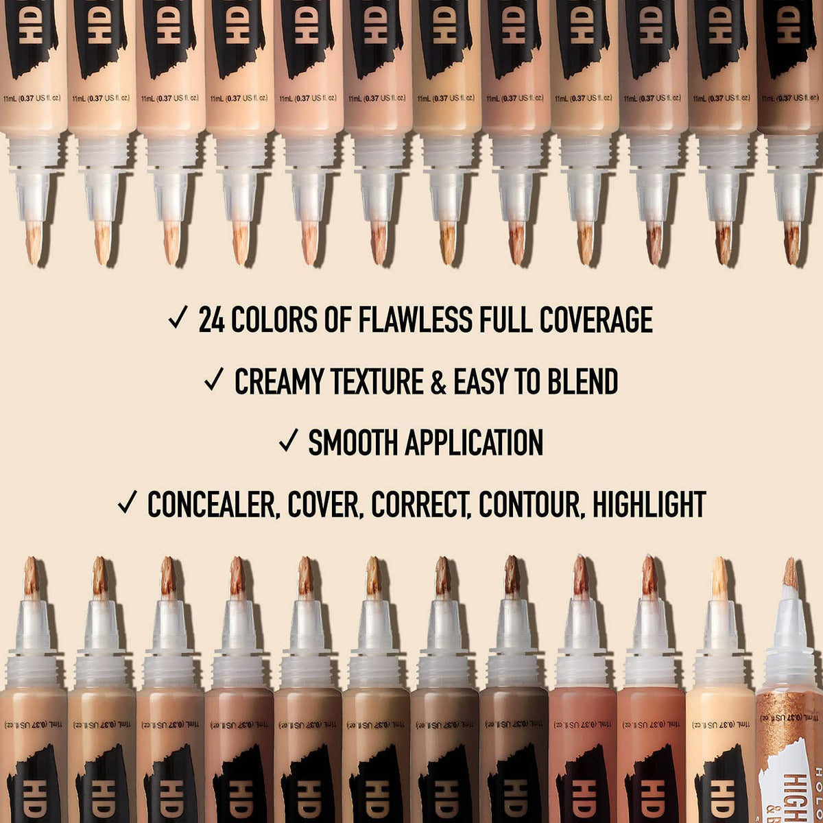 Ruby Kisses HD Concealer & Foundation Brush Flawless Full Coverage Face Makeup Lightweight Highlighter Long Lasting Under Eye Conceals Contour Corrector (Nude)