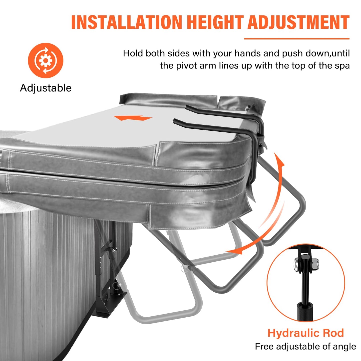 Cover Lifter,Hot Tub Cover Lifter Undermount,Spa Cover Lift,Heavy Duty Hot Tub Cover Lifter Hydraulic Removal System Adjustable U-Arms Reinforced Brackets,Undermount Design Works with All Spa Shapes