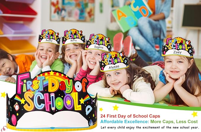 SICOHOME Paper Crown Hats Caps for Kids Paper Crowns for Students Classroom Kindergarten Preschool Party Supplies Adjustable