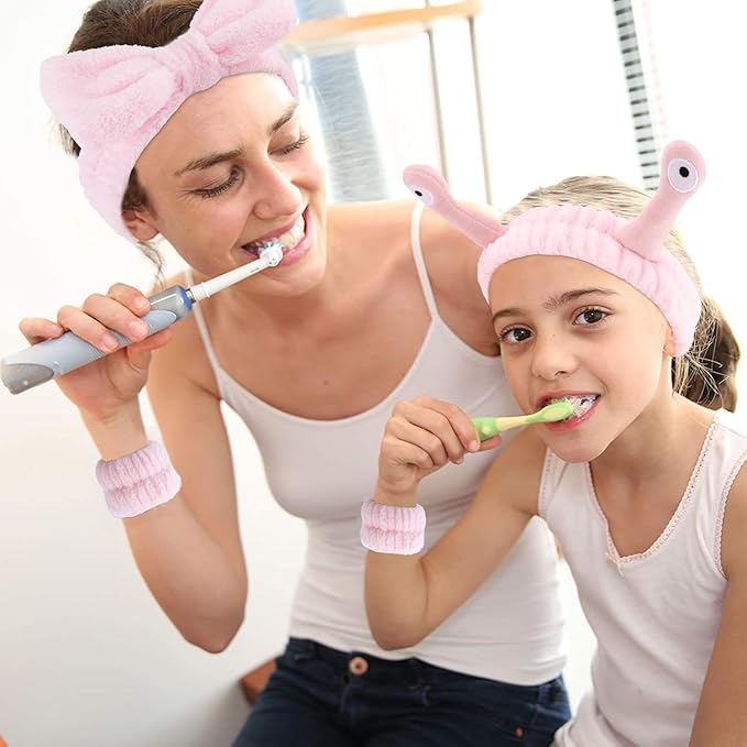 Spa Headband and Wristband Set Skincare Headband Makeup Headband Bowknot Snail Headbands Wrist Bands for Washing Face Cute Animal Face Wash Headband for Women Girls (Pink)