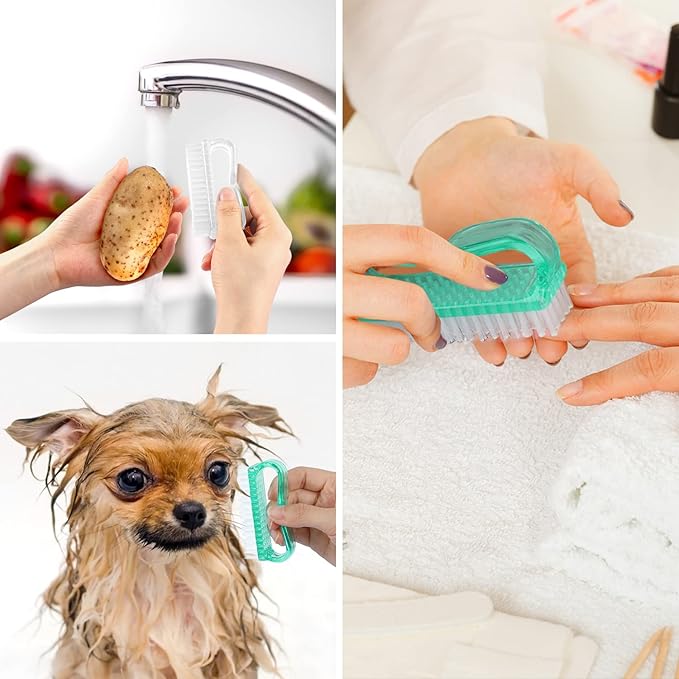 Handle Grip Nail Brush, Hand Fingernail Brush Cleaner Scrubbing Kit Pedicure for Toes and Nails Men Women (4 Pack)