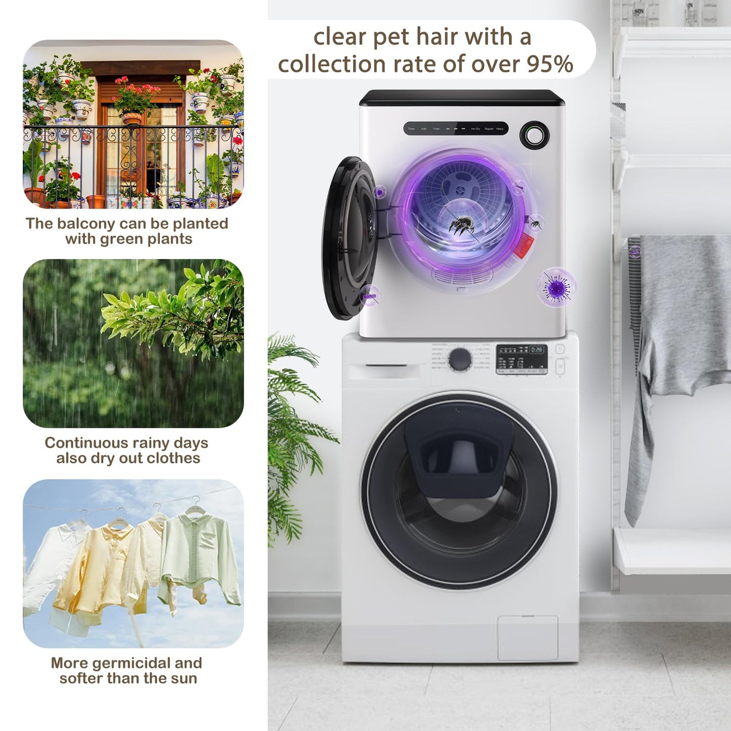 Dessiz 1.6 Cu.Ft.,11LBS Compact Dryer 950W Portable Clothes Dryer Machine with Stainless Steel Drum and Exhaust Hose,Dryer for RVs, Apartments,Dorm Rooms- Quiet, Sturdy,Easy to Use and LED Display