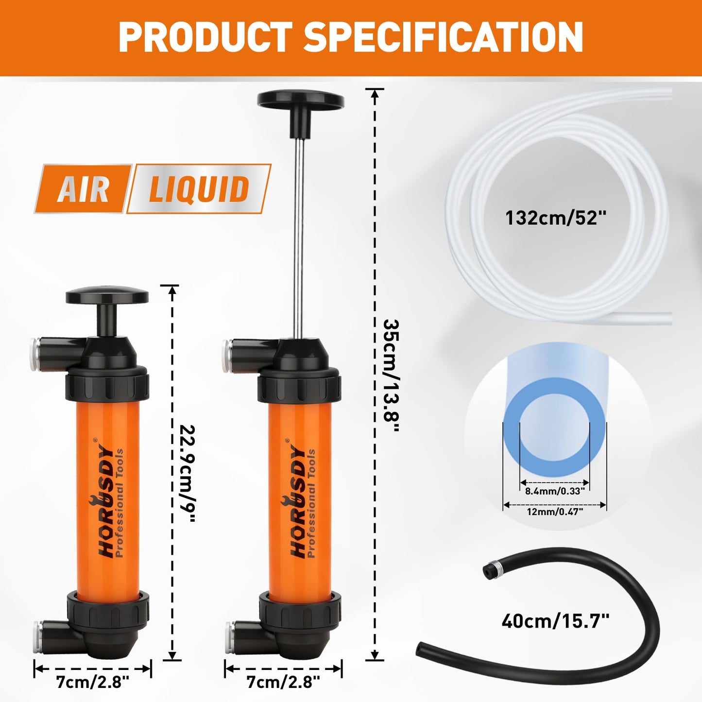 HORUSDY Multi-Use Siphon Transfer Pump Kit Hand Fuel Pumps for Gas Oil Water with Air Hose, Portable Manual Fuel Transfer Pump for Boat, Car, RV, Emergency, Lawn Mower Fluid Drainage