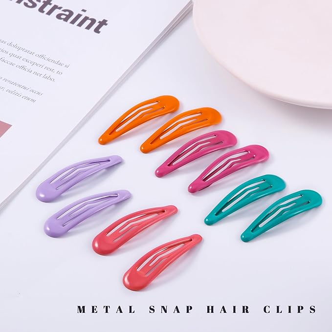 20 PCS Metal Snap Hair Clips Water Drop No Slip Barrettes for Women Bright Small Hair Clips For Thick And Thin Fine Hair,Purple Orange Blue Red,1.97 x 0.5 In.