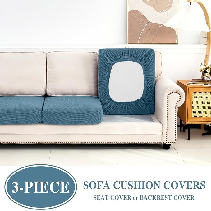 Couch Cushion Covers Seat Cushion Cover Stretch Couch Cover Separate Sectional Sofa Slipcovers Furniture Protector(3 Pieces for Seat or Sofa Backrest, Blue)