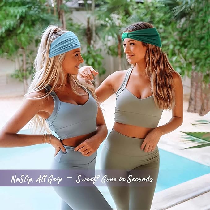 Awumbuk Wide Headbands for Women Knotted No Slip Head Bands Soft Turban Headband Hair Accessories Boho African Solid Color Head Wraps for Women Yoga Workout Pack of 6