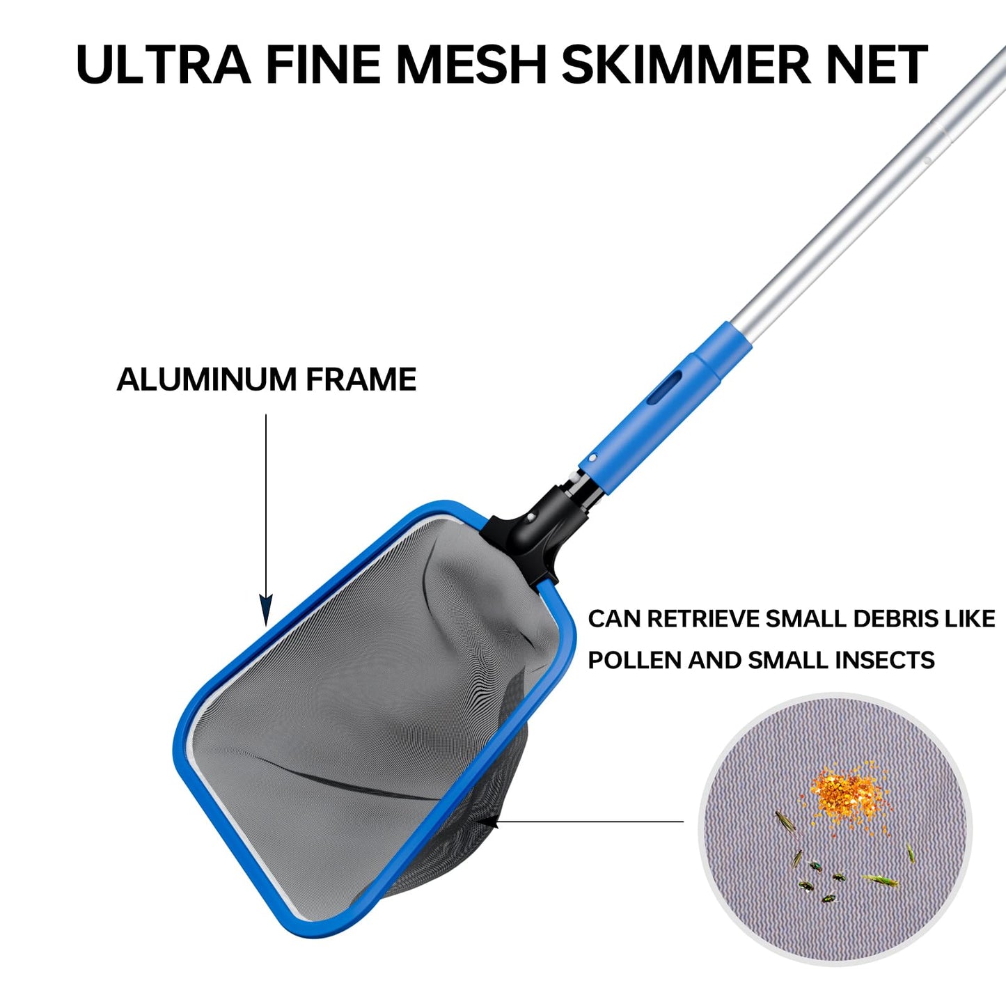 Sepetrel Deluxe Swimming Pool Cleaning Kit Including Half-Deep Fine Mesh Pool Leaf Skimmer Net,12" Round Pool Brush Head & 70.5" Pole, for Above Ground Pools,Ponds,Spas,Hot Tubs