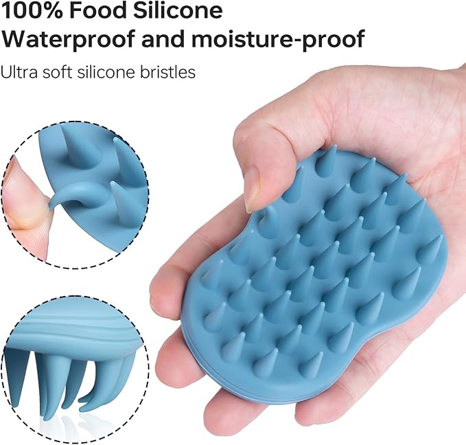 2pcs Shampoo Brush Hair Scalp Massager,100% Silicone Scalp Scrubber,Scalp Exfoliator for Stress Relax Hair Growth(Blue+Orange)
