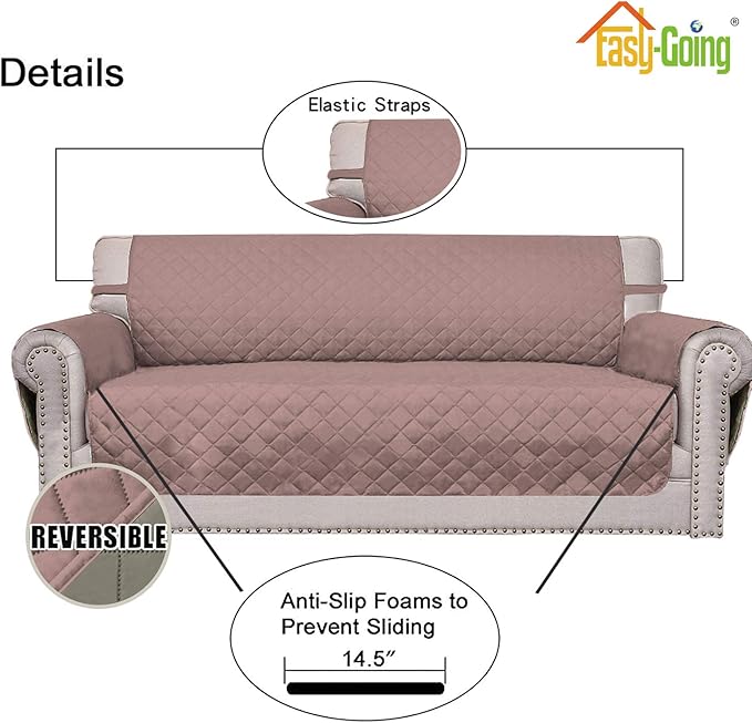 Easy-Going Reversible Oversized Couch Cover for 3 Cushion Couch Sofa Cover for Dogs Water Resistant Furniture Protector Cover with Foam Sticks for Pet (Oversized Sofa, Pink/Beige)