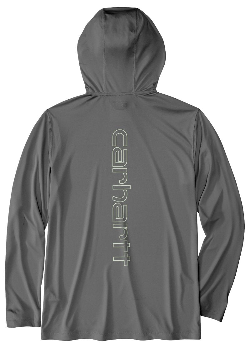 Carhartt Men's Force Sun Defender™ Lightweight Long-Sleeve Hooded Logo Graphic T-Shirt, Steel, X-Large/Tall