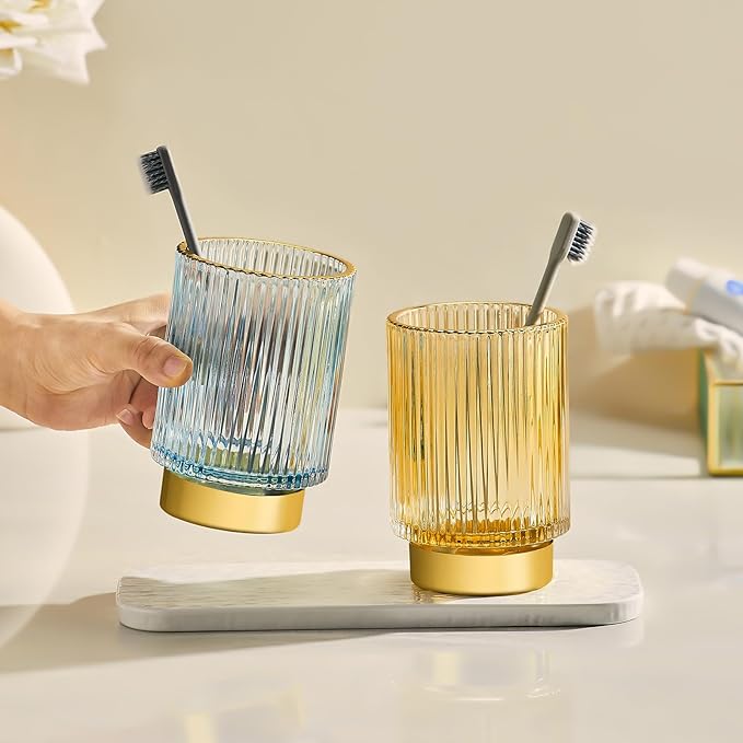 Makeup Brush Holder Organizer,Toothbrush Holders,Desk Pen Pencil Holder,Multifunctional Vintage Glass Brush Cup（S+L/White/A3-4-US）