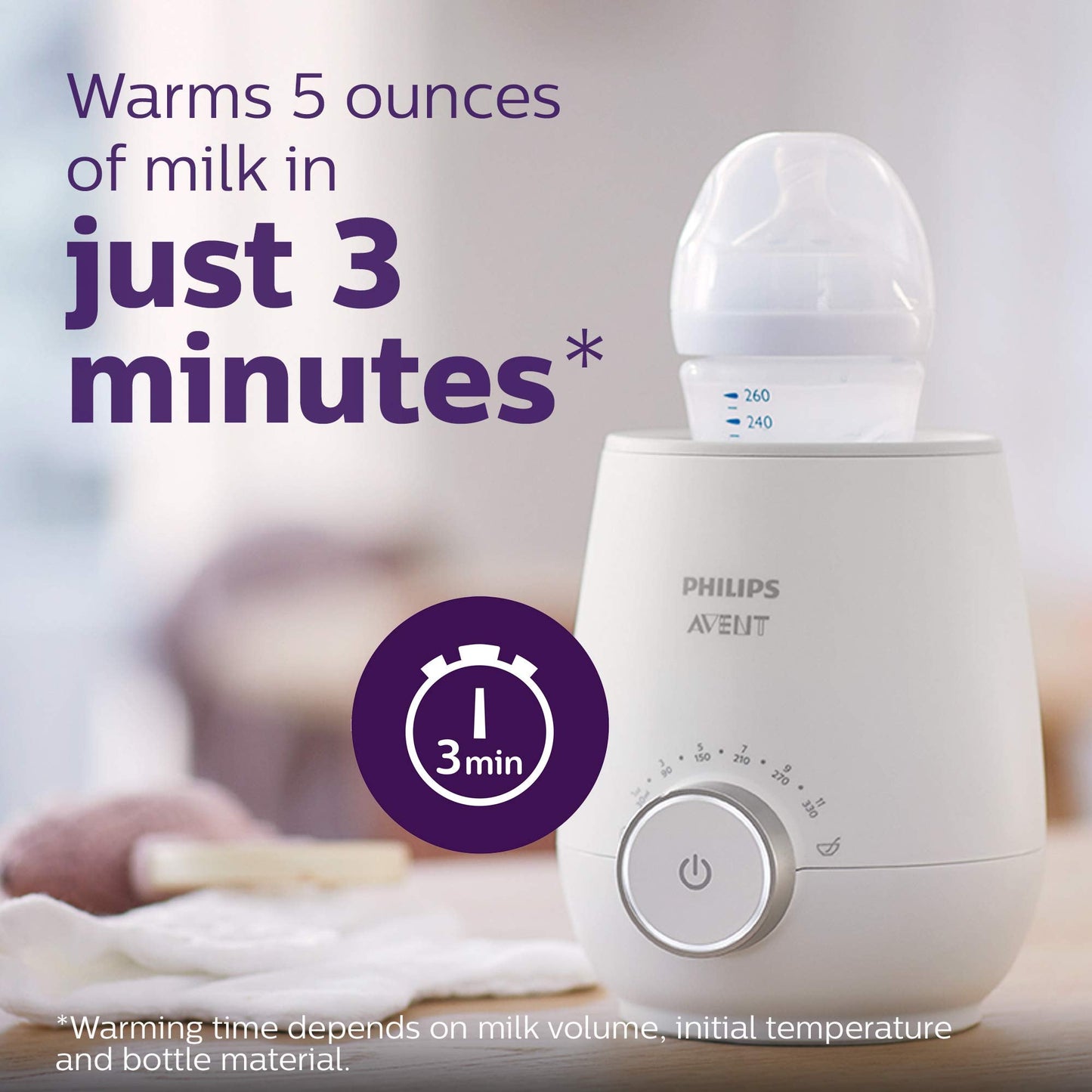 Philips Avent Warming Bundle with Anti-Colic baby bottle with AirFree Vent 4 Ounce 4 Pack + Fast baby bottle Warmer
