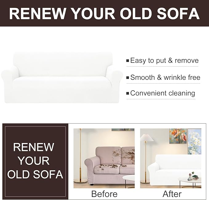 U-NICE HOME Loveseat Cover Stretch Couch Cover Sofa Cover Sofa Slipcover Furniture Protector for 2 Cushion Couch Sofa Pet Friendly(Loveseat, Ivory White)