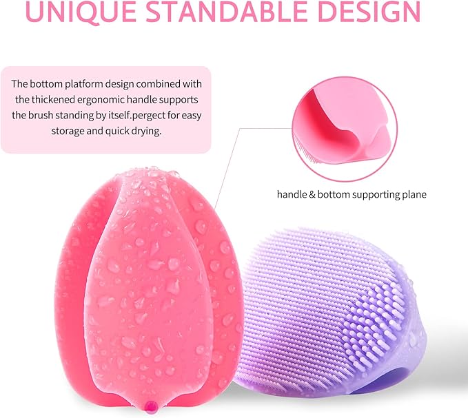 REVEX Face Scrubber,2Pcs Silicone Face Scrubber for Women Men,Face Exfoliator Brush, Manual Facial Cleansing Brush,Exfoliating Pore Scrubber for Sensitive Skin.(Pink+Purple)