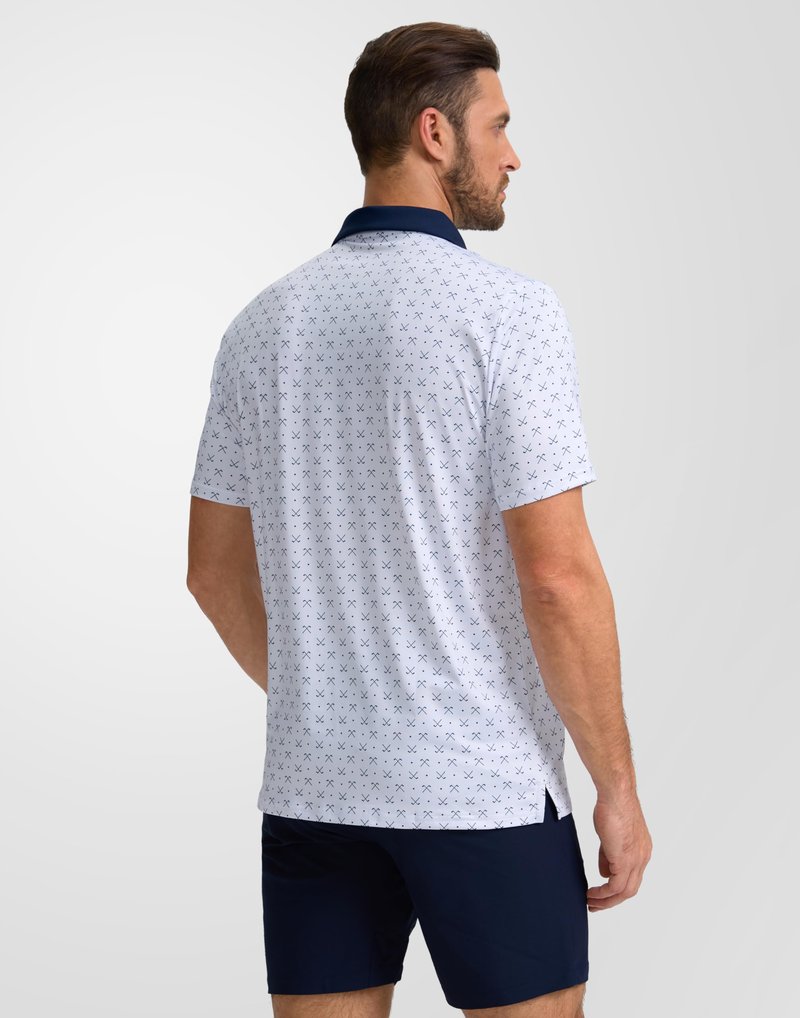 Obla Mens Golf Polo Shirts Short Sleeve Dry Fit Performance Moisture Wicking Casual Print Collared Golf Shirts for Men(White Golf Clubs_S)