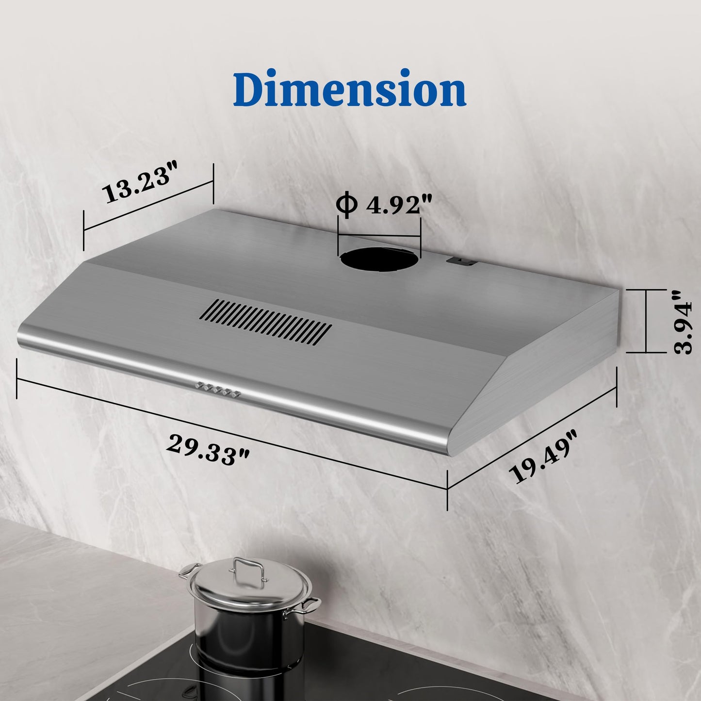 FIREGAS Under Cabinet Range Hood 30 Inch, Ducted/Ductless Convertible Kitchen Vent Hood with 250 CFM, Stainless Steel, 3-Speed Exhaust Fan, Energy-Efficient LED Lights for Stove Ventilation