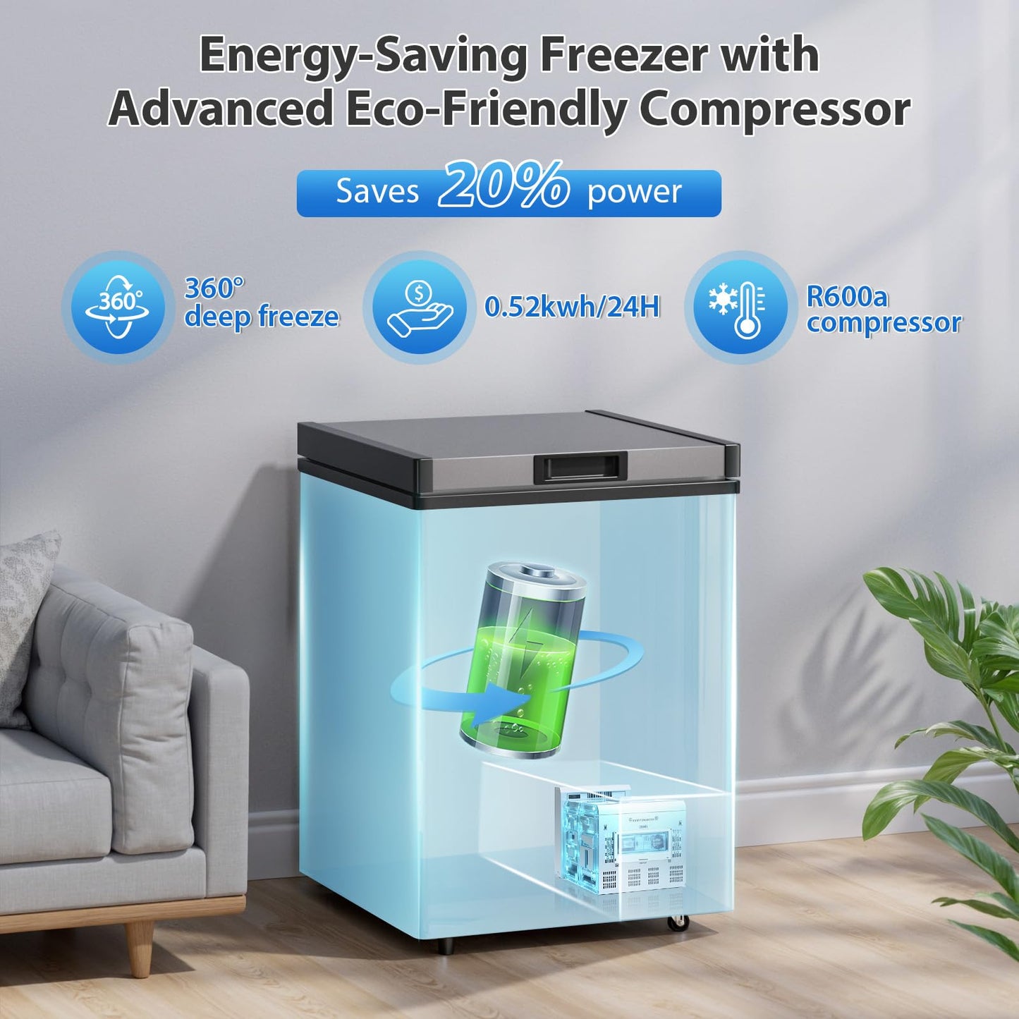 4.2 Cu.Ft Deep Chest Freezer, Small Deep Freezer with Adjustable Thermostat, Top Open Door Freezer with Removable Basket, Quiet Operation, Ideal for Kitchen, Apartmen,Office, Shop, Bar, Gray