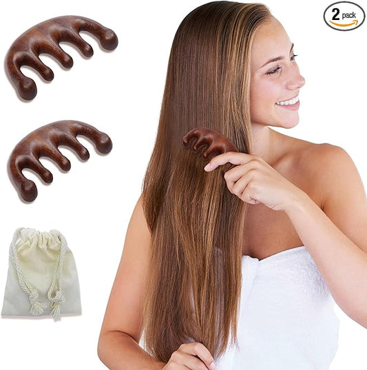 2 Pack Wooden Scalp Massage Comb, Sandalwood Scalp Massager Comb Wood, Massage Wooden Gua Sha Comb for Women Men Hair Growth