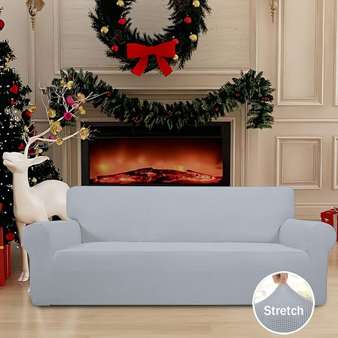 Easy-Going Stretch Sofa Slipcover 1-Piece Sofa Cover Furniture Protector Couch Soft with Elastic Bottom for Kids, Polyester Spandex Jacquard Fabric Small Checks (Sofa, Silver Gray)