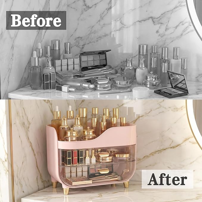 Makeup Organizer for Vanity with Large Smooth Drawers Extra Large Skincare Organizer for Bathroom Countertop and Dresser, Crystal Clear Cosmetic Storage Display Case for Beauty Products