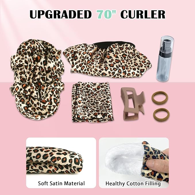 Gwabee 9 PCS Satin Heatless Curls Overnight Hair Curlers to Sleep In Hair Curler Rollers No Heat Hair Wrap for Curls Headband, 70" Satin Heatless Curling Rod Set for Women Long Waves Hair Volume
