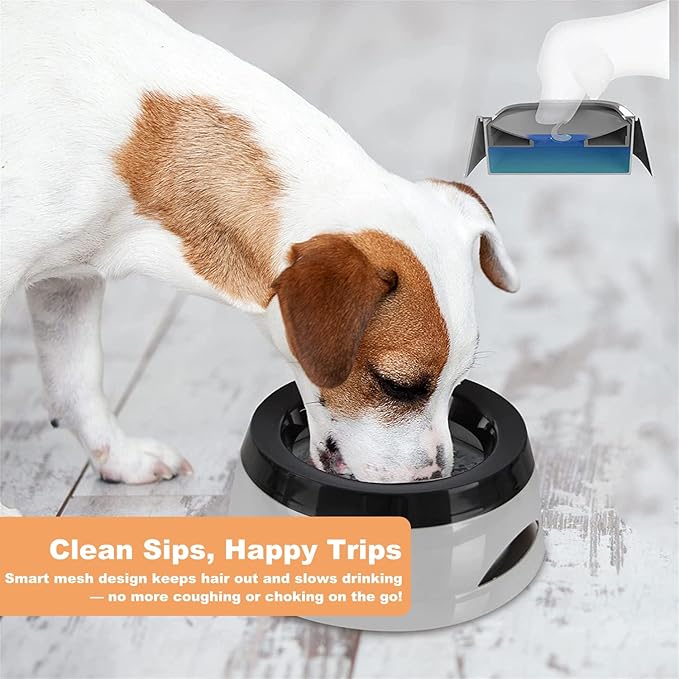 25oz Spill-Proof Dog Water Bowl – Slow Drink, No-Splash Pet Feeder for Small/Medium Dogs, Cats, Puppies & Kittens, Non-Slip Portable Bowl for Car, Travel, Home – Grey