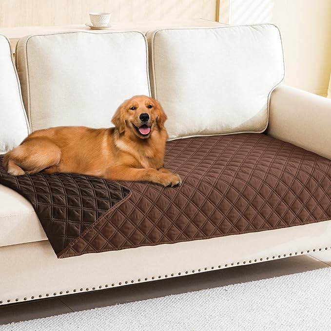 Smiry Waterproof Dog Bed Cover Pet Blanket, Soft Washable Dog Blanket for Furniture Bed Couch Sofa Reversible, Checkered (30"x70", Brown/Chocolate)