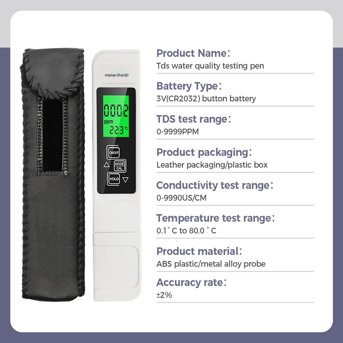 4 in 1 TDS Meter Digital Water Tester for Drinking Water, All New 2025 Portable Water Quality Tester with EC Temp Color Display, PPM Meter Water Tester for Aquarium Hydroponics Tap Water (White)