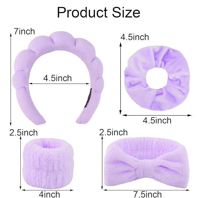 SuPoo Hairband, 6pcs Purple Spa Headband and Wristband Set, Soft Microfiber Material, Perfect Size, Strong Water Absorbent, Multi-Function Use for Skincare, Sports, Yoga, Makeup, Shower