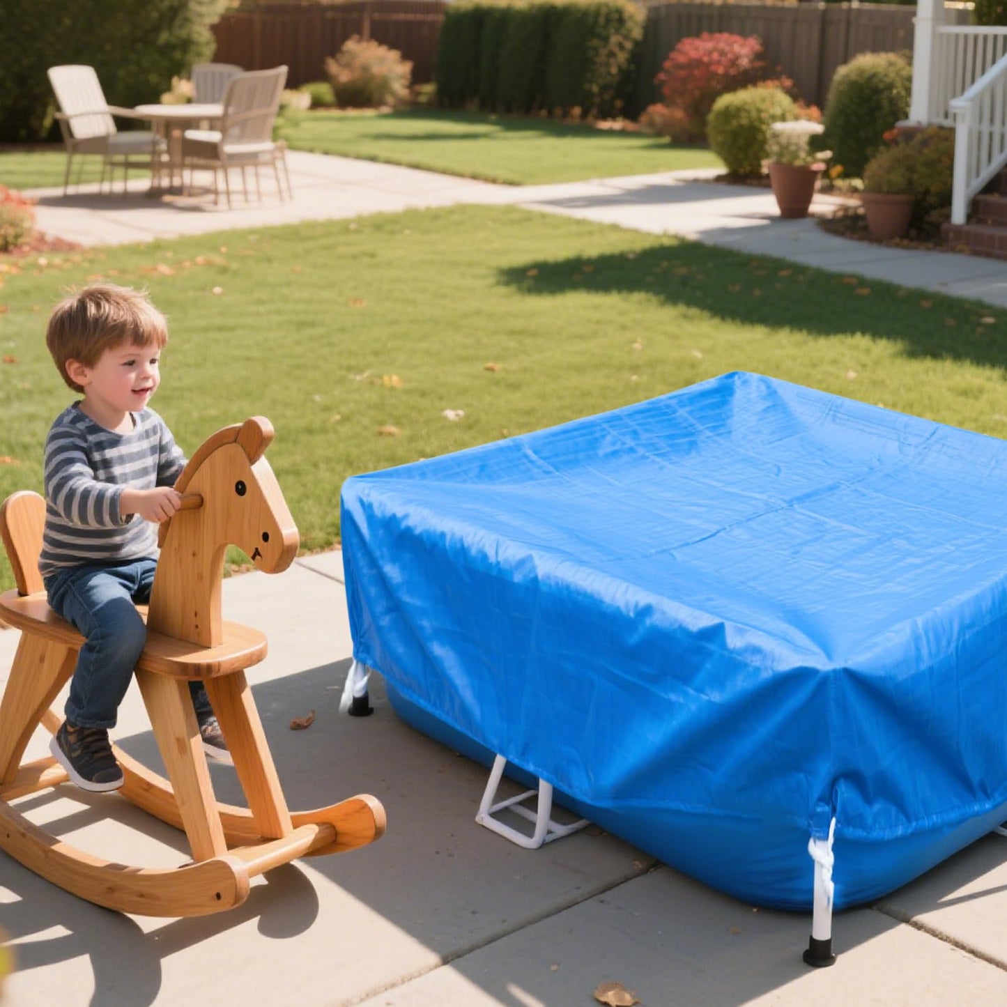 4 Feet x 4 Feet x 12 Inch Mini Frame Pool Cover Kiddie Pool Cover Waterproof Above Ground Frame Kiddie Swimming Pool Cover for Outdoor Backyard Teaching (Cover Only)
