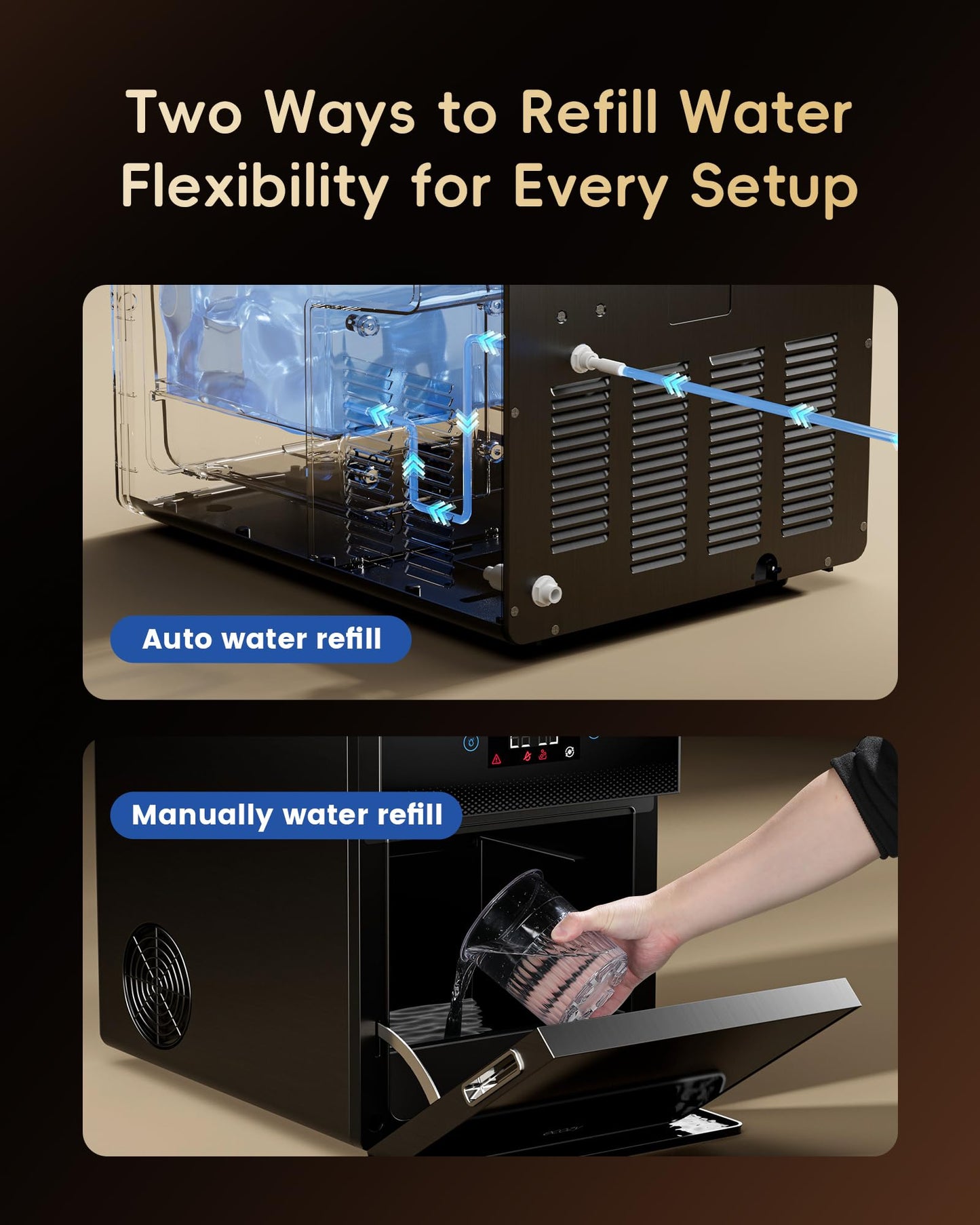 ecozy 2.4" Clear Ice Ball Maker Countertop with CrystalFlux Technology, 3 pcs in 45 Mins, 96 pcs/Day, Sphere Ice Maker with Automatic Water Supply, Self-Cleaning, Enhanced Insulation for Whiskey Bar