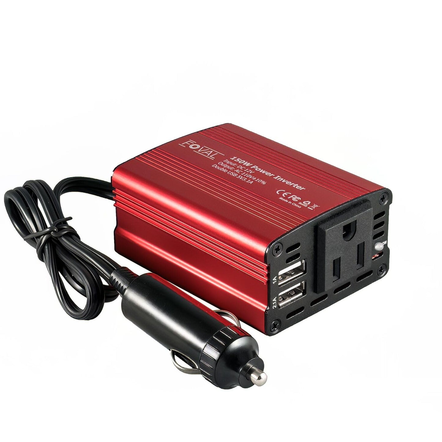 FOVAL 150W Car Power Inverter 12V DC to 110V AC Converter Vehicle Adapter Plug Outlet with 3.1A Dual USB Car Charger for Laptop Computer (Classic Blue)