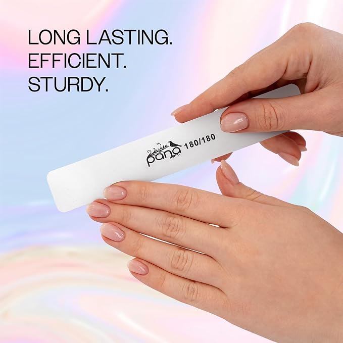 10PCS Jumbo Size PANA Professional Double Sided Nail Files - White, 180/180 Grit - Emery Board Nail Buffering File Manicure Pedicure Nail Polisher Washable