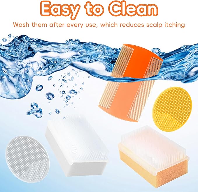 Cradle Cap Brush for Babies, Baby Bath Essentials with Silicone Scrubber Bath Sponge Dual-Sided Comb for Newborns Toddlers Boys Girls (Orange, Set of 5)