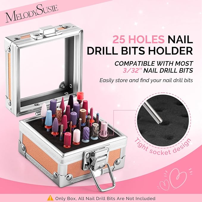 MelodySusie Nail Drill Bits Holder, 25 Holes Case, Portable Dustproof Displayer Organizer Container, Nail Tech Professional Nail Art Tool, Travel Salon Home, Aurora (Drill Bits Not Included)