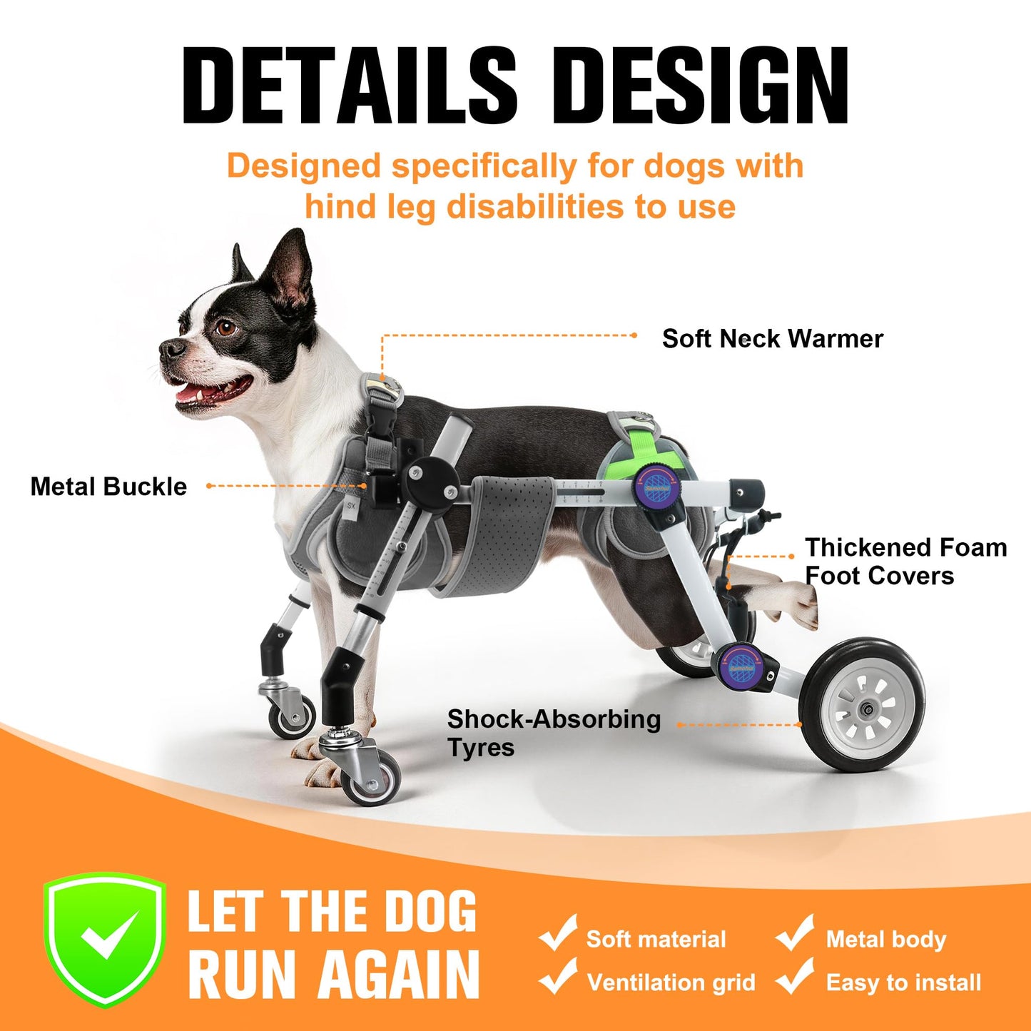 LetPetRun Dog Wheelchair 4 Wheels Adjustable, Full Body Support Dog Cart for Front & Rear Legs, Lightweight Mobility Aid for Disabled Small Dogs (XS for 11-18lbs)