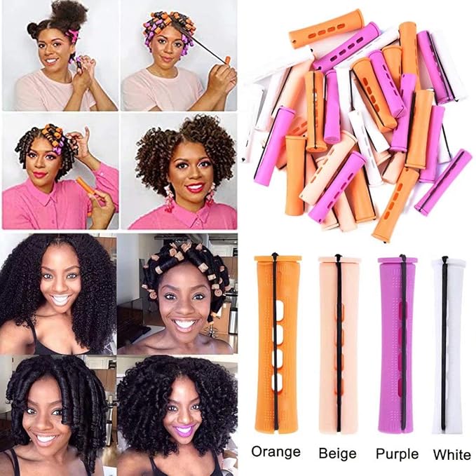 40pcs Perm Rods Set for Natural Hair 4 Sizes Cold Wave Rods Hair Rollers for Women Curling Rods for Long Medium Small Hair Curler Styling DIY Hairdressing ToolsÃ¯Â¼ÂOrange+Beige+Purple+whiteÃ¯Â¼Â