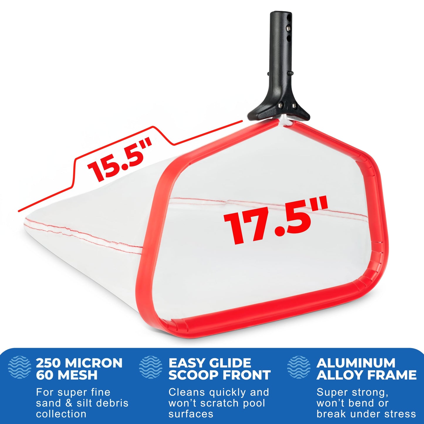 ProTuff 17" Silt Net Pool Skimmer – 2 Year Unconditional Free Replacement – Durable Fine Mesh Net for Silt & Debris – Heavy-Duty Aluminum Frame, Deep Bag for Easy Cleaning
