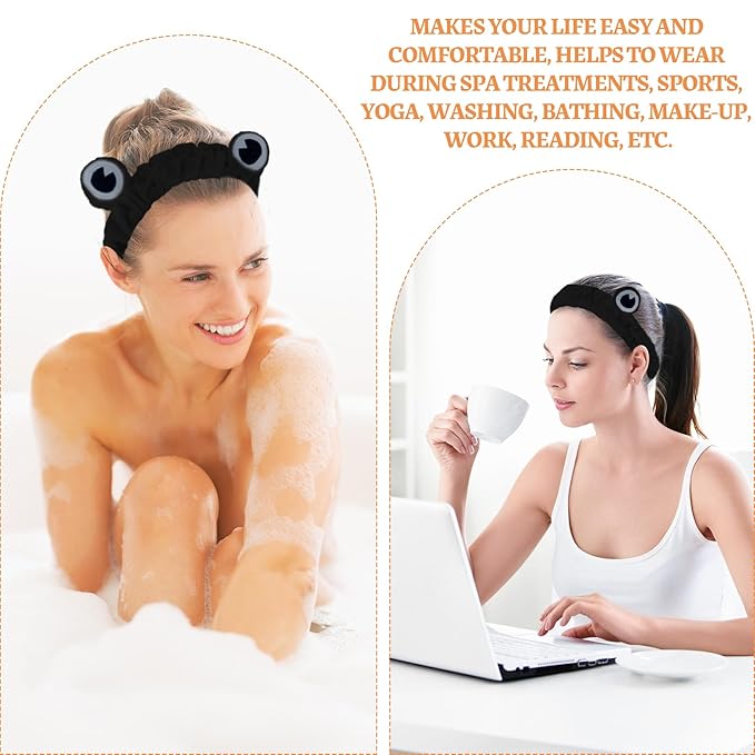 Jowmoy black Frog Eye Elastic Headband - Versatile for Spa, Skincare, Makeup, Face Wash, Fun Gift for Women (1 Pack)